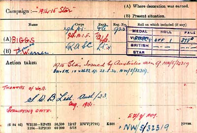 biggs medal card