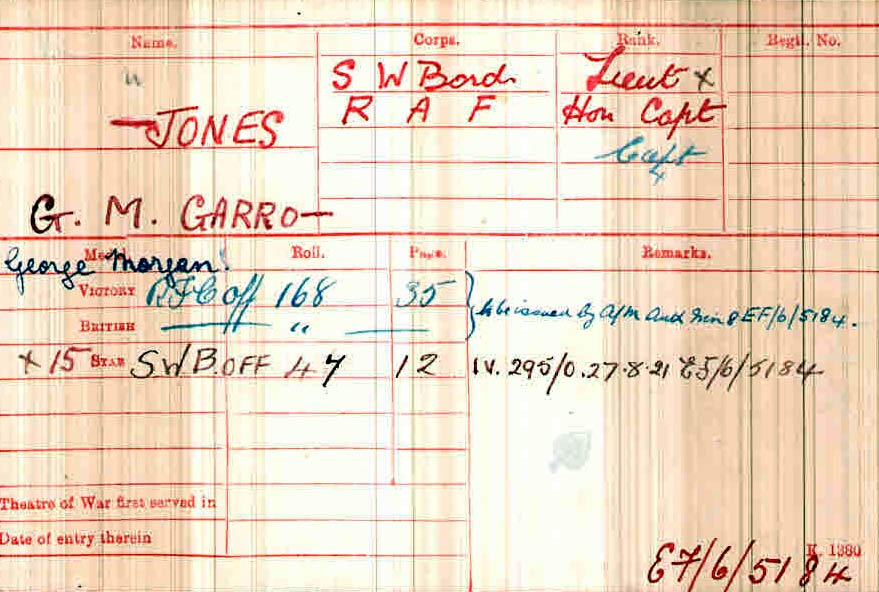 garro jones medal card