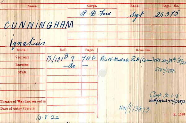 cunningham medal card